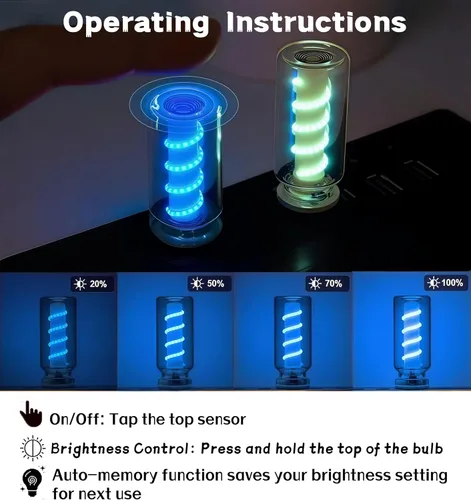 Vista 4 de Luz nocturna USB para automóvil, lámpara de filamento LED retro regulable táctil, mini luz ambiental USB para interior de vehículo, dormitorio