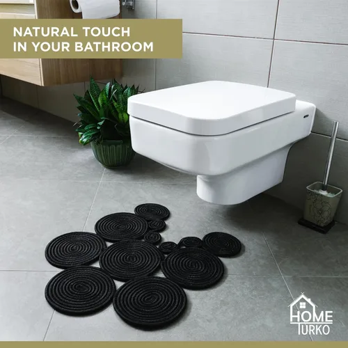 Vista 4 de Alfombra de baño bohemia de yute Alfombra de inodoro lavable hecha a mano Alfombra de baño moderna Decoración de baño bohemia tejida de doble
