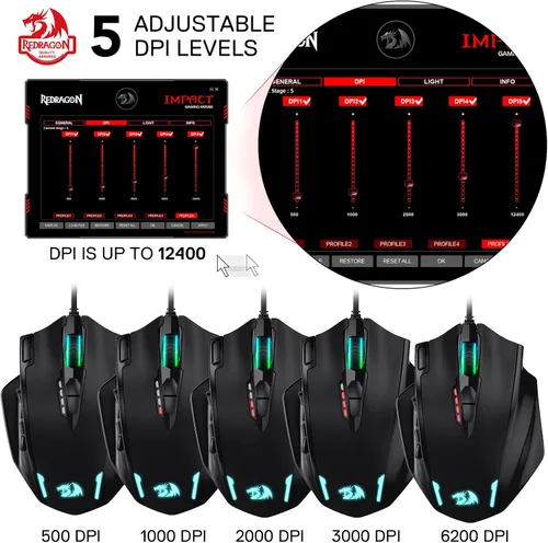 Vista 4 de Redragon Paquete de teclado para juegos M908 MMO Mouse K585