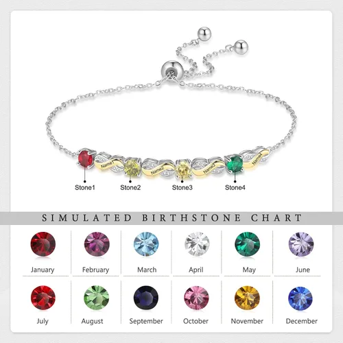 Vista 2 de Lam Hub Fong Pulsera personalizada de regalo para el día de la madre, pulseras personalizadas con nombre de piedra natal para mamá de hija, pulseras