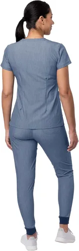 Vista 2 de Adar Pro - Conjunto de ropa quirúrgica con mejora de movimiento para mujer, blusa médica con cuello en V y pantalón médico deportivo y para yoga