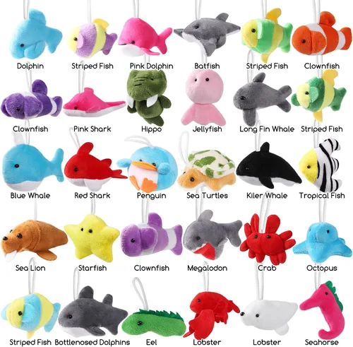 Vista 7 de Paquete de 30 mini juguetes de peluche de animales del océano a granel, lindos animales de peluche de criaturas marinas, decoración de llavero