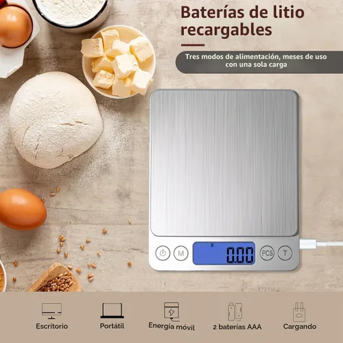Vista 2 de Báscula digital de gramos, 35.27 oz/0.00 oz, báscula para alimentos y gramos, báscula de cocina con carga USB mejorada para cocinar, hornear