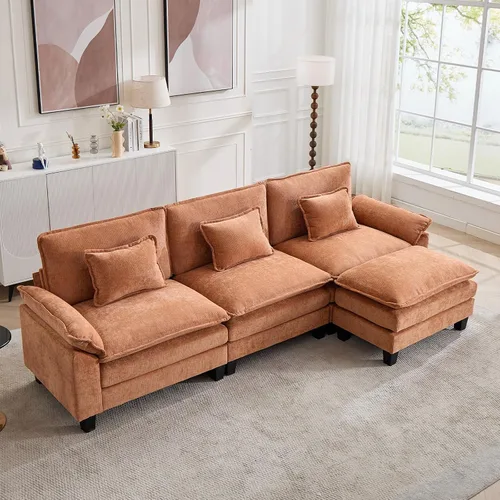 Vista 89 de Oprisen Sofá Seccional Modular, Cómodo Cloud Couch Sofá Seccional, Sofá Cama de Chenilla con Asiento Profundo con Almohadas Decorativas para Sala
