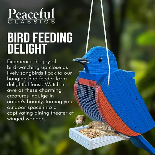 Vista 3 de Comedero para pájaros colgante al aire libre, comedero de madera con forma de pájaro de orientola con cabezal de recarga fácil, comederos