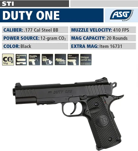Vista 10 de ASG STI Duty One - Pistola de aire de acero calibre .177, color negro