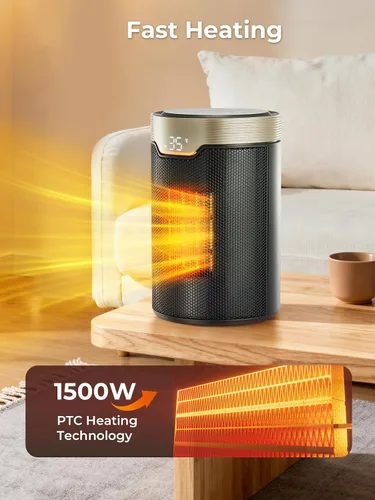 Vista 2 de FOHERE Calentador de espacio, con certificación ETL de 1500 W PTC, calentadores eléctricos portátiles con termostato, temporizador de 24 horas