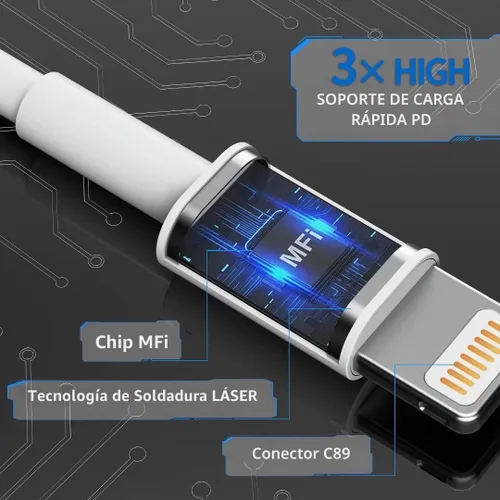 Vista 2 de Cargador para iPhone [certificado Apple MFi], paquete de 2 cables Lightning rápidos de 6 pies para cable largo, cable de carga Apple para iPhone