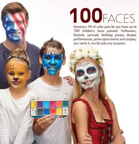 Vista 4 de Kit de pintura facial, no tóxico e hipoalergénico, kit profesional de pintura facial para niños y adultos, kit de maquillaje de cosplay, fácil