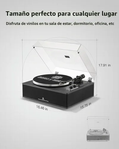 Vista 7 de ANGELS HORN Tocadiscos de vinilo Bluetooth con altavoces integrados, tocadiscos vintage para principiantes, cartucho magnético AT-3600L, transmisión