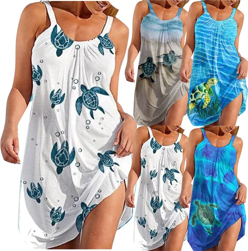 Vista 6 de Oiumov Vestidos de verano para mujer, estilo casual, tirantes delgados, bohemio, floral, talla grande, sin mangas, para la playa