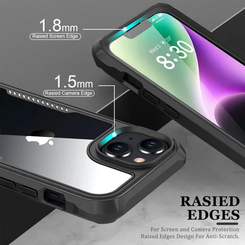 Vista 5 de FUNMIKO Funda transparente para iPhone 14 con protector de pantalla integrado sensible al tacto, protección resistente de grado milimétrico, pasa 21