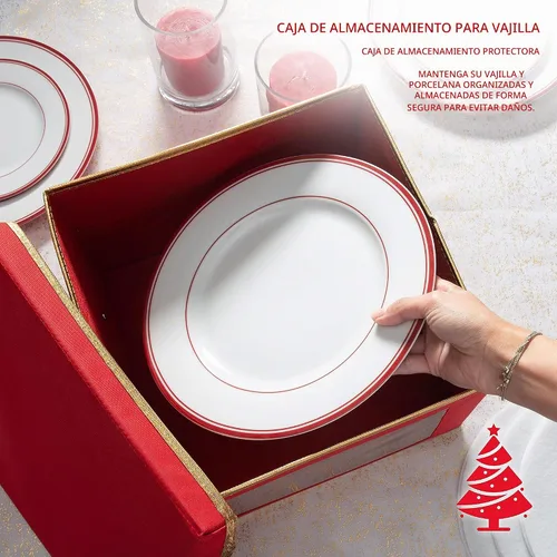 Vista 3 de Simplify Caja de almacenamiento de vajilla para platos navideños 12.2 pulgadas China de Navidad 12 separadores de fieltro Ajuste de vajilla