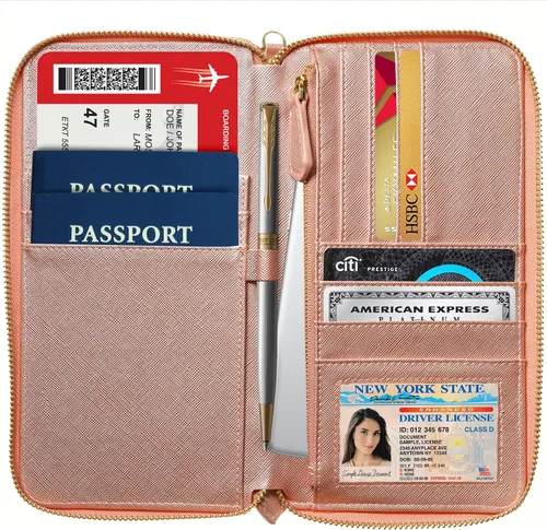 Vista 2 de Organizador de documentos de viaje - Funda RFID para pasaporte, cartera con soporte para la familia