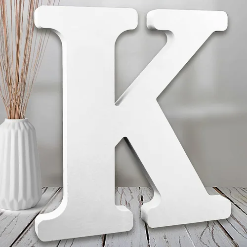 Vista 14 de AOCEAN Letras de madera blanca de 8 pulgadas, letras de madera sin terminar para pared, letras decorativas de pie en rodajas, decoración de tablero