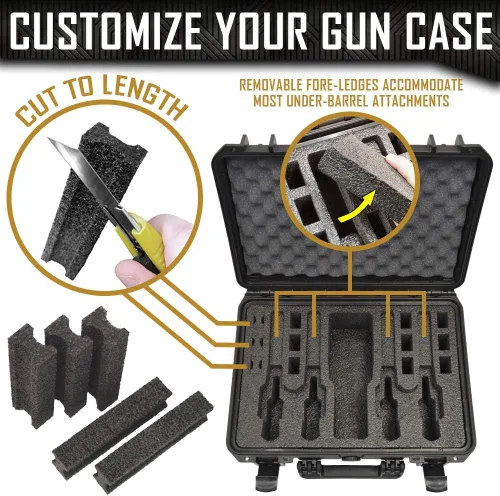 Vista 3 de Estuche para pistola Doro para 4 pistolas 12 con inserto de espuma MyCaseBuilder personalizado, impermeable, resistente, armas de fuego tácticas