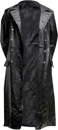 Vista 2 de Uniforme alemán de la Segunda Guerra Mundial, abrigo militar vintage, gabardina de cuero negro, chaqueta larga, disfraz de cosplay