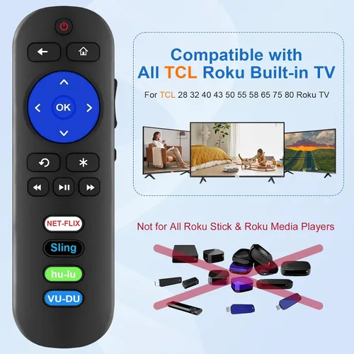 Vista 2 de Paquete de 2 controles remotos de repuesto compatibles con todos los controles remotos TCL Roku TV, RC280 RC282 para TCL 28 32 40 43 48 49 50 55 65