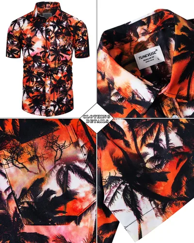 Vista 153 de TUNEVUSE Conjunto de camisas y pantalones cortos hawaianos para hombre, 2 piezas, trajes de playa con estampado de flores, traje tropical de verano