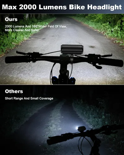 Vista 3 de Faro delantero para bicicleta, 2000 lúmenes, súper brillante, USB-C, recargable, 4 modos, IPX5 impermeable, montaje rápido, luz delantera