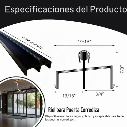 Vista 2 de KC Hardware - Riel de puerta corrediza de vinilo de alta calidad con cubierta de acero inoxidable, ideal para puertas de vidrio y mosquitera Negro