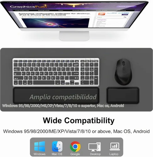 Vista 6 de Combo de teclado y mouse inalámbricos silenciosos y silenciosos ultra delgados con reposamuñecas magnético, juego combinado de teclado y mouse