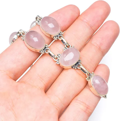 Vista 3 de B4338 - Collar de plata de ley 925 hecho a mano con cuarzo rosa natural