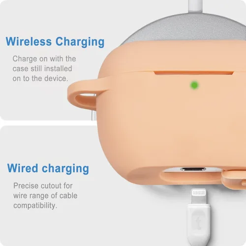 Vista 4 de Compatible con funda AirPods Pro 2019, Gawnock Funda de silicona suave y flexible para funda AirPods Pro para mujeres y niñas con llavero (Caqui)