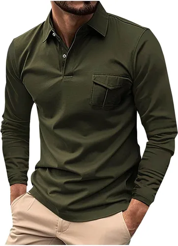 Vista 9 de Mens Long Sleeve Polo Shirts Casual Loose Button Down Shirt Big and Tall Gym Workout Tee Top Lightweight Pullover