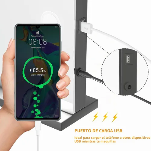 Vista 2 de Hasipu Espejo de tocador con luces, espejo de maquillaje de 32 x 24 pulgadas, espejo iluminado con 14 luces LED regulables y aumento de 10X, 3 modos
