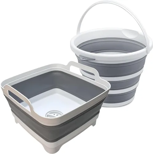 Vista 11 de Lavabo plegable de 9 L, tina plegable con tapón de drenaje, lavabo plegable portátil, fregadero de campamento para lavar platos, lavandería y uso