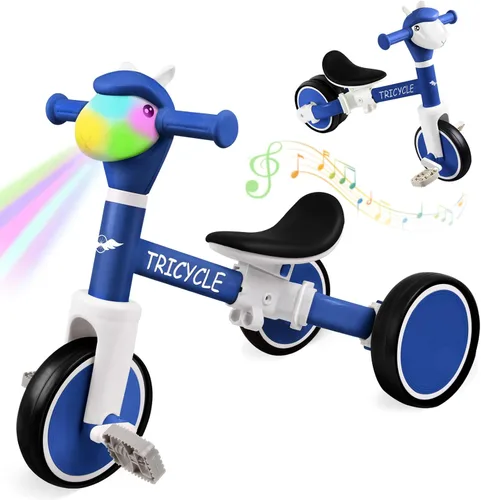 Vista 12 de Bicicleta de equilibrio para niños y niñas, triciclo para niños pequeños de 1 a 5 años, triciclo para niños pequeños con luz y música frontal
