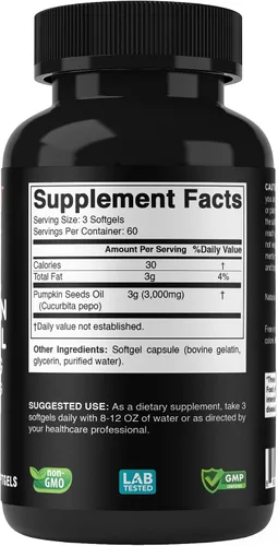 Vista 8 de Vitabod Aceite de semilla de calabaza prensado en frío, 3000 mg por porción, 180 cápsulas blandas, sin OMG y sin gluten