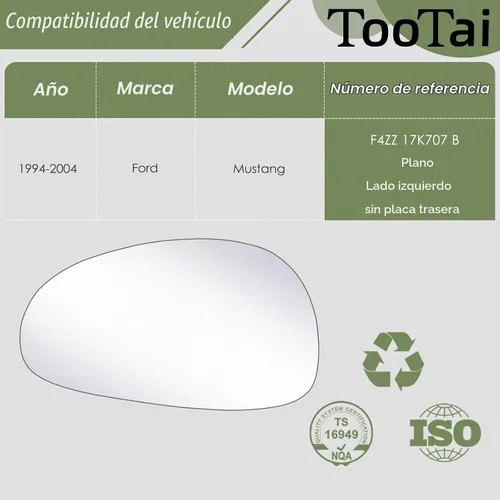 Vista 2 de Espejo lateral del conductor, compatible con vehículos Ford, Mustang 1994-2004, sin calefacción, sin placa trasera