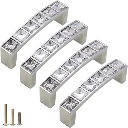 Vista 12 de Paquete de 4 Pomos Tiradores Cuadrados Extra Grandes de Cristal con Strass para Gabinetes Manijas, Pomos Brillantes de Cristal Tipo Diamante