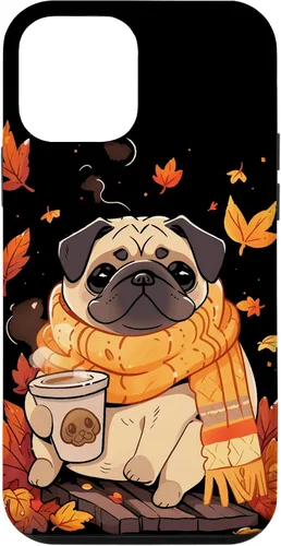 Vista 16 de Pug - Carcasa Kawaii para iPhone 17, diseño de hojas de otoño y calabaza