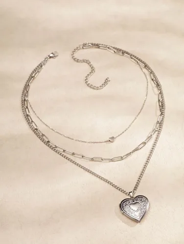 Vista 6 de Sacina Layered Locket Heart Choker, Gothic Emo Grunge Necklace Plateado