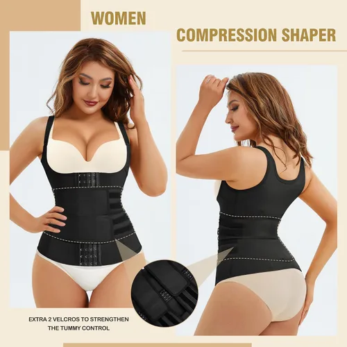 Vista 3 de CtriLady Chaleco moldeador de cintura para mujer, con control de abdomen, doble compresión, corsé de cincha de busto abierto