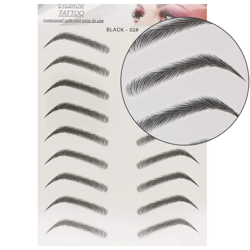 Vista 4 de 6 hojas de calcomanías de tatuaje de cejas, 6D realista, forma de plantilla de cejas, impermeable, transferencia de cejas, herramienta de maquillaje
