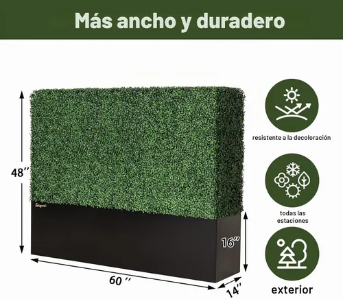 Vista 2 de Pared de seto de boj artificial con maceta de acero negro