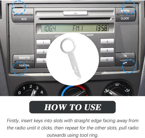 Vista 6 de 4 herramientas de extracción de radio de automóvil, juego de llaves de liberación estéreo DIN, pasadores de extracción de CD y DVD de acero