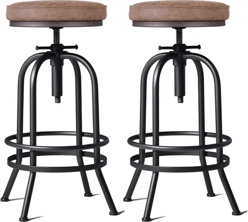 Vista 10 de Taburete de bar industrial vintage de 32 pulgadas, taburete de bar giratorio de madera de metal, taburete retro de altura ajustable, juego de 2