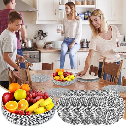 Vista 7 de Salvamanteles de 9 pulgadas para platos calientes, salvamanteles (juego de 4) para ollas y sartenes calientes + 1 paquete de cesta de almacenamiento