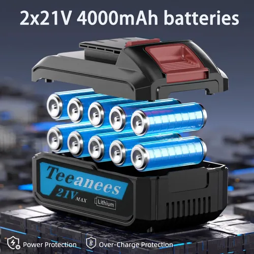 Vista 3 de Motosierra eléctrica inalámbrica de 8 pulgadas con baterías de 2 x 4.0 AH, motosierra de mano a batería para poda de árboles, corte de madera y Azul