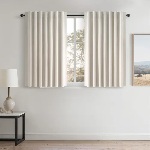 Vista 69 de Topfinel Cortinas opacas, blanco beige, 2 paneles, ventanas pequeñas, textura, mezcla de lino, bohemia, abedul, rural, gancho, bolsillo trasero