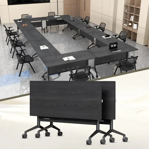 Vista 18 de 2Pack Folding Conference Table, 47.2in Modular Training Table with Wheels Grey