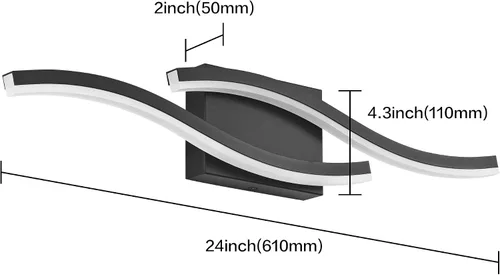 Vista 3 de PRESDE Lámpara LED de Tocador de Baño de 24", Moderna Luminaria de Barra de Pared Negra Sobre Espejo Regulable 3CCT