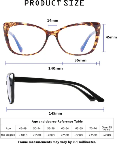 Vista 5 de Lentes de lectura de gran tamaño con diseño de ojo de gato para mujer, ligeros y grandes, lentes de moda para hombres, Paquete de 2 (negro+tortuga)