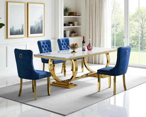 Vista 21 de Juego de mesa de comedor de 5 piezas para 4, mesa de cocina de mármol negro de 68 pulgadas con 4 sillas beige, mesa de comedor rectangular moderna