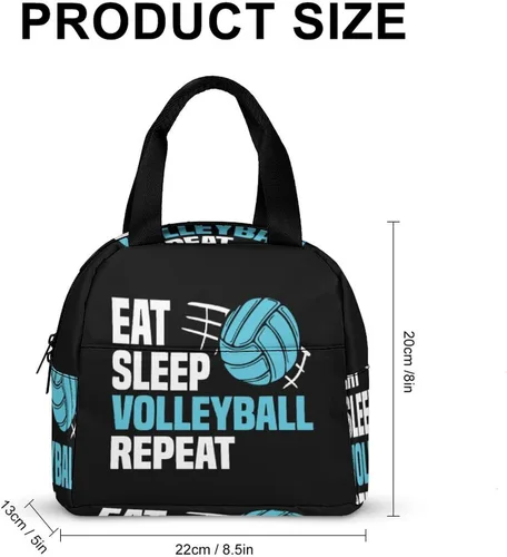 Vista 2 de Eat Sleep - Lonchera de voleibol y repetición para mujeres y hombres, bolsa de almuerzo aislada, reutilizable, bolsa de almuerzo